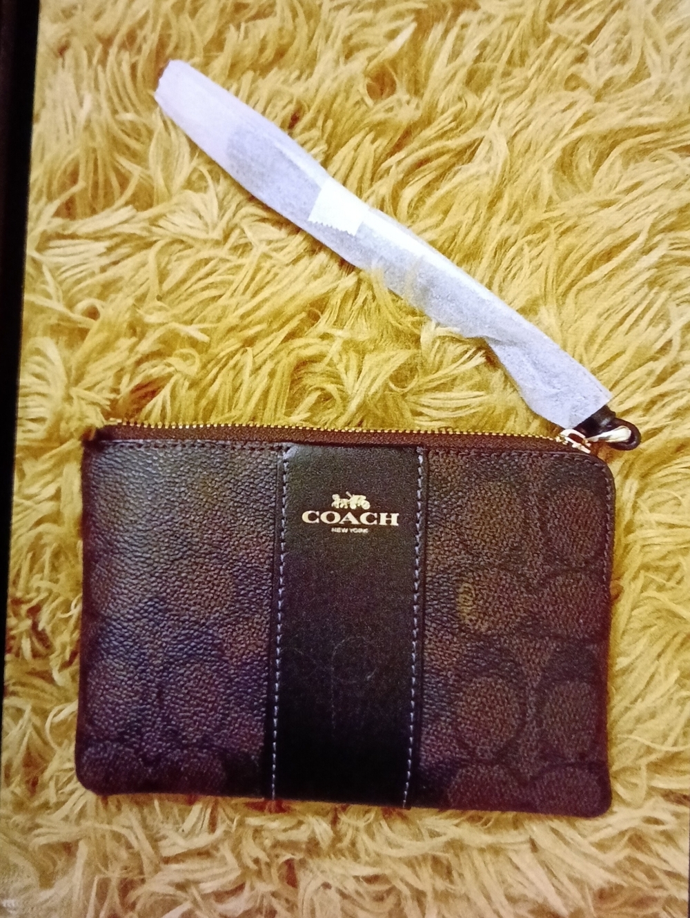 #12 Coach Brown and Black Signature Coated Canvas Wristlet CREED-F2481-CW854